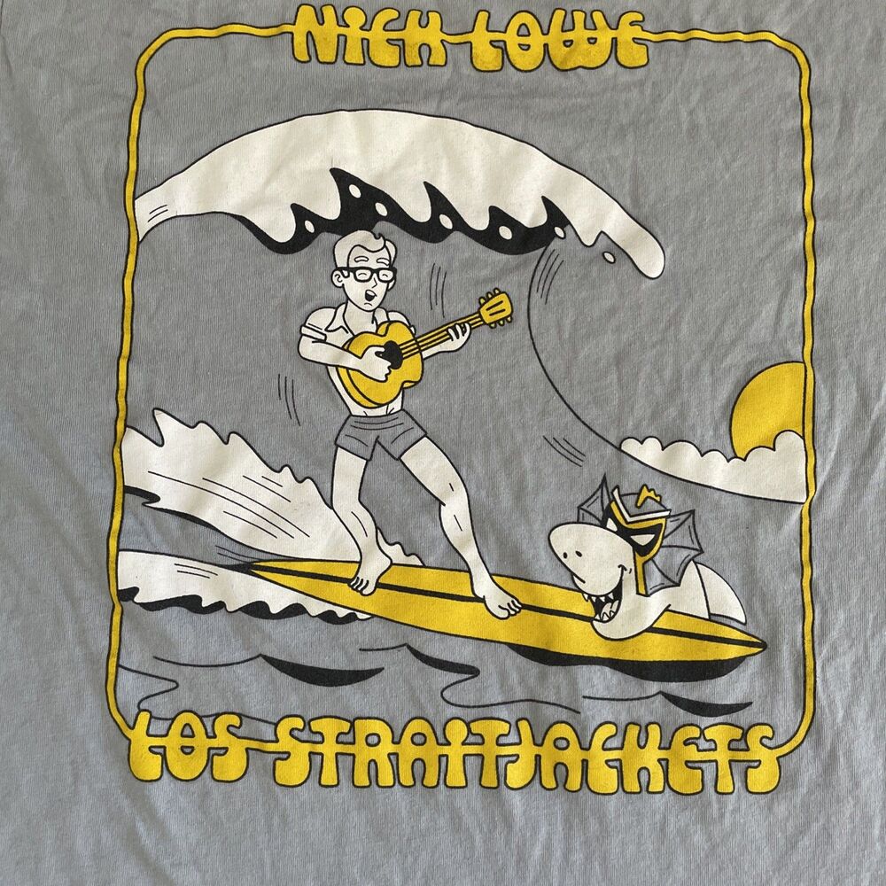 NICK LOWE Los Straitjackets Surfing Guitarist Concert Tour Sm Shirt Light Blue - Picture 2 of 3